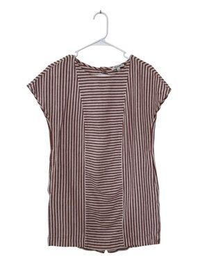 Madewell Stripe-Play Button-Back Linen Blend Tee Dress Size S Coastal Summer